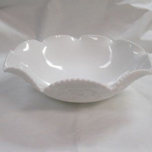 Duncan and Miller Glass White Sandwich 11 Inch Large Ruffled Edge Serving Bowl